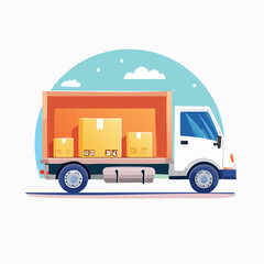 Cartoon Delivery Truck With Boxes