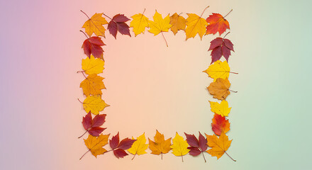 Autumn Leaf Square Frame, Pastel Background