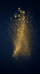 Fototapeta premium Abstract golden dust explosion against a deep blue canvas of modern artistry