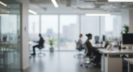 Blurred Office Workers Modern Workspace