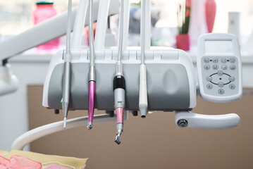 Dental tools and equipment ready for patient treatment in a modern clinic, showcasing advanced healthcare.