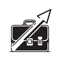 Upward Arrow over Briefcase Icon Black and White Vector