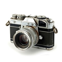 Vintage camera with a weathered silver and black finish