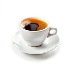 White ceramic coffee cup filled with dark espresso, frothy top