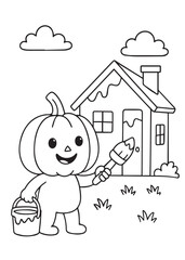 coloring book pumpkin painting a house.