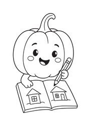 coloring book pumpkin drawing in a book.