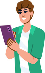Smiling young man using smartphone for communication