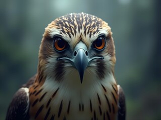 Naklejka premium Hawk with fierce orange eyes and sleek plumage