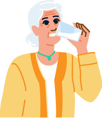 Elderly woman drinking water or milk from glass