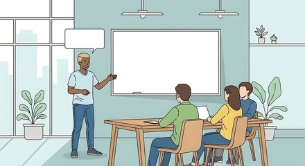 Diverse business team engaging in a collaborative presentation and brainstorming meeting for