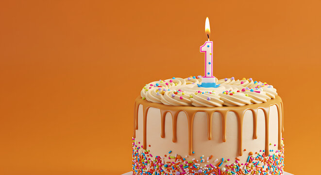 First Birthday Cake with Candle and Sprinkles