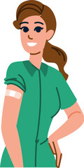 Obraz premium Smiling nurse showing vaccinated arm with adhesive bandage