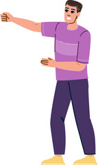 Young man pointing with finger and showing direction