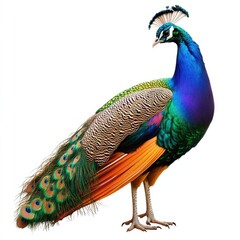 Obraz premium Vibrant peacock, full profile view, isolated on white