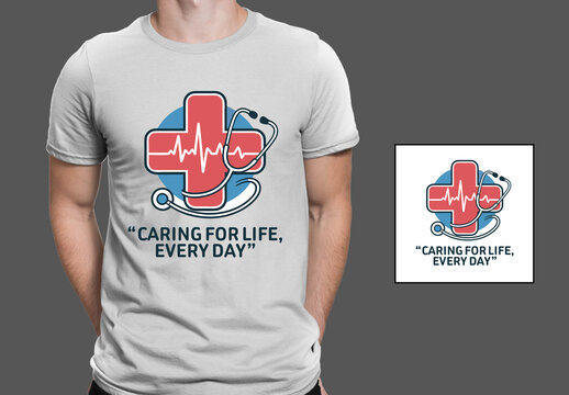 Medical T Shirt Template Design with Healthcare Cross