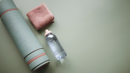 Fitness yoga mat water bottle towel exercise equipment wellness lifestyle essentials
