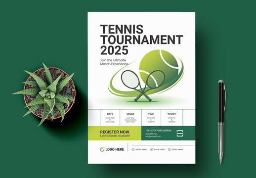 Modern Tennis Tournament Event Flyer Template Layout for Match Advertising