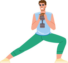 Sportsman doing lunges with dumbbells during fitness training