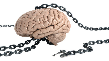“World Mental Health Day – Brain Breaking Chains, Symbol of Freedom from Stigma and Healing, Isolated PNG on White Background”