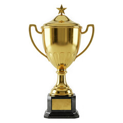 Golden championship trophy with star emblem displaying victory and achievement transparent background