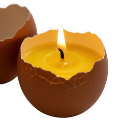 Handcrafted candle illuminates within a cracked eggshell a unique and cozy illumination transparent background