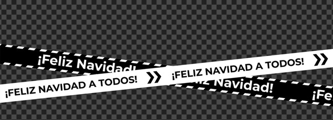 Black And White Feliz Navidad Warning Tape With Spanish Greeting Text. Perfect For Christmas Packaging, Web Banners, Labels, Or Holiday Decor Projects. Vector Illustration.