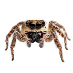 Fototapeta premium Close-up of a jumping spider, tan and brown, with large eyes and long legs