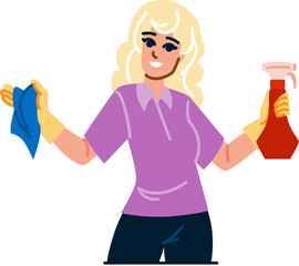 Cleaning lady holding spray bottle and duster, ready for spring cleaning