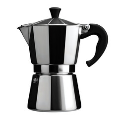Minimal stovetop coffee maker, classic moka, neatly isolated on transparent background.