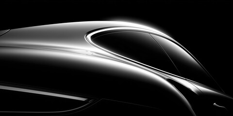 Sleek sculpted vehicle form in glossy black with bright rim light accentuating aerodynamic lines

