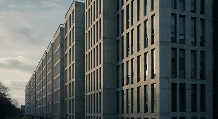Modern Apartment Buildings, City Skyline, Dusk Light
