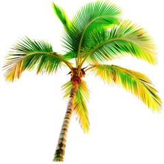 Vibrant tropical palm tree against white background