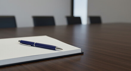 Pen and Notebook on Conference Table