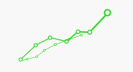 Dynamic green line graph shows upward trend with progress markers representing growth and success