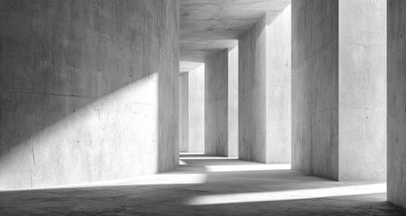 Empty concrete corridor, sunbeams