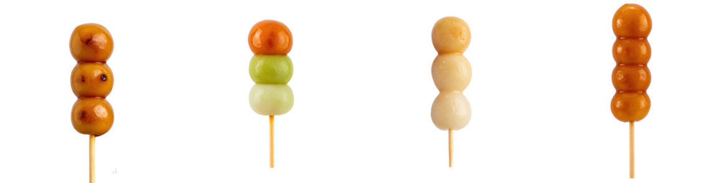 Japanese Dango Mochi Skewers Assortment on Black