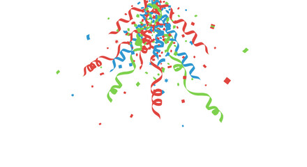 Colorful confetti and streamers falling, festive celebration graphic resource.