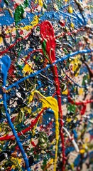 Naklejka premium Energetic canvas ablaze with spontaneous paint strokes showcasing vibrant textured artwork