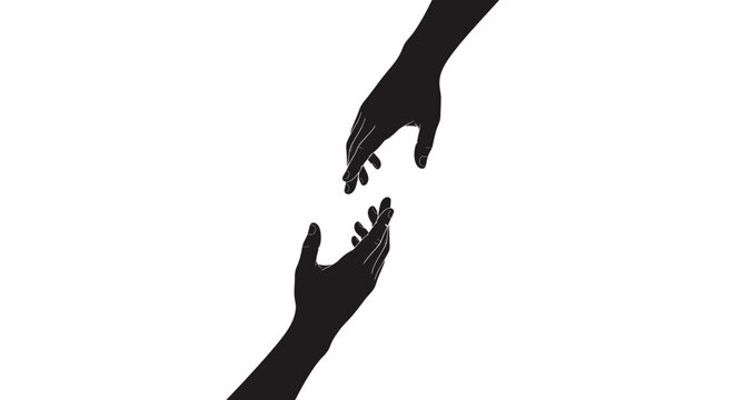 Elegant silhouette of hands reaching for connection, conveying hope, support, and minimalist artistry