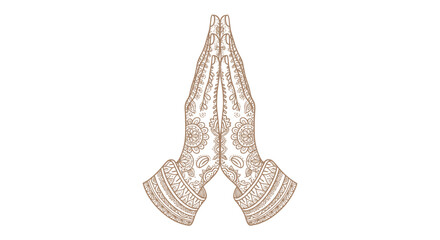 Elegant henna hands in prayer pose conveying peace and tranquility for spiritual or cultural designs