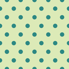 Seamless vector pattern featuring teal polka dots on a light lime background. Perfect for fresh, modern, and playful designs.