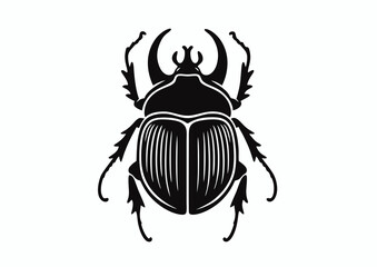 Beetle insect, black and white vector silhouette