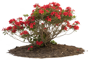 Cutout flowering bush isolated on transparent background. Red rose shrub for landscaping or garden design
