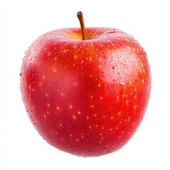 Ripe, red apple, covered in water droplets, isolated on white