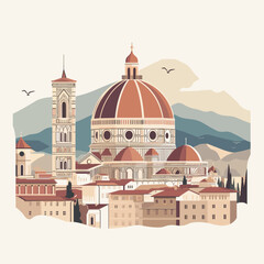 Stylized Illustration of Florence's Duomo and Tower