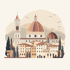 Stylized Illustration of Florence's Duomo and Tower