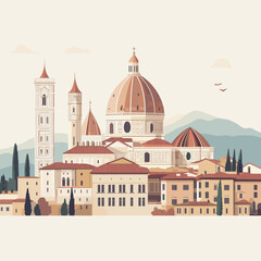 Stylized Illustration of Florence's Duomo and Tower