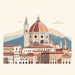 Stylized Illustration of Florence's Duomo and Tower