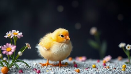  chick on the floral pattern surface 