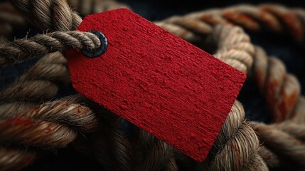 Red tag on tangled rope